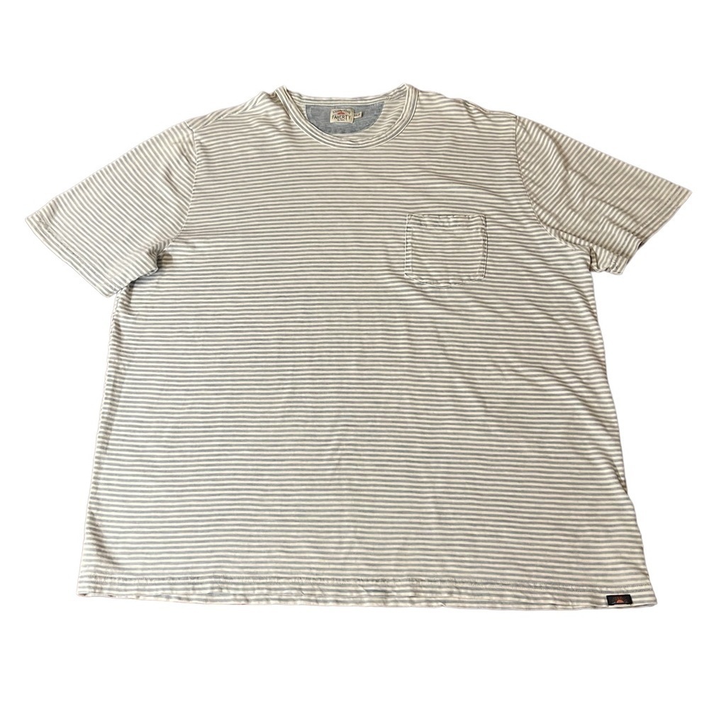 FAHERTY MENS SHORT SLEEVE BLUE AND WHITE STRIPED SHIRT SIZE XXL